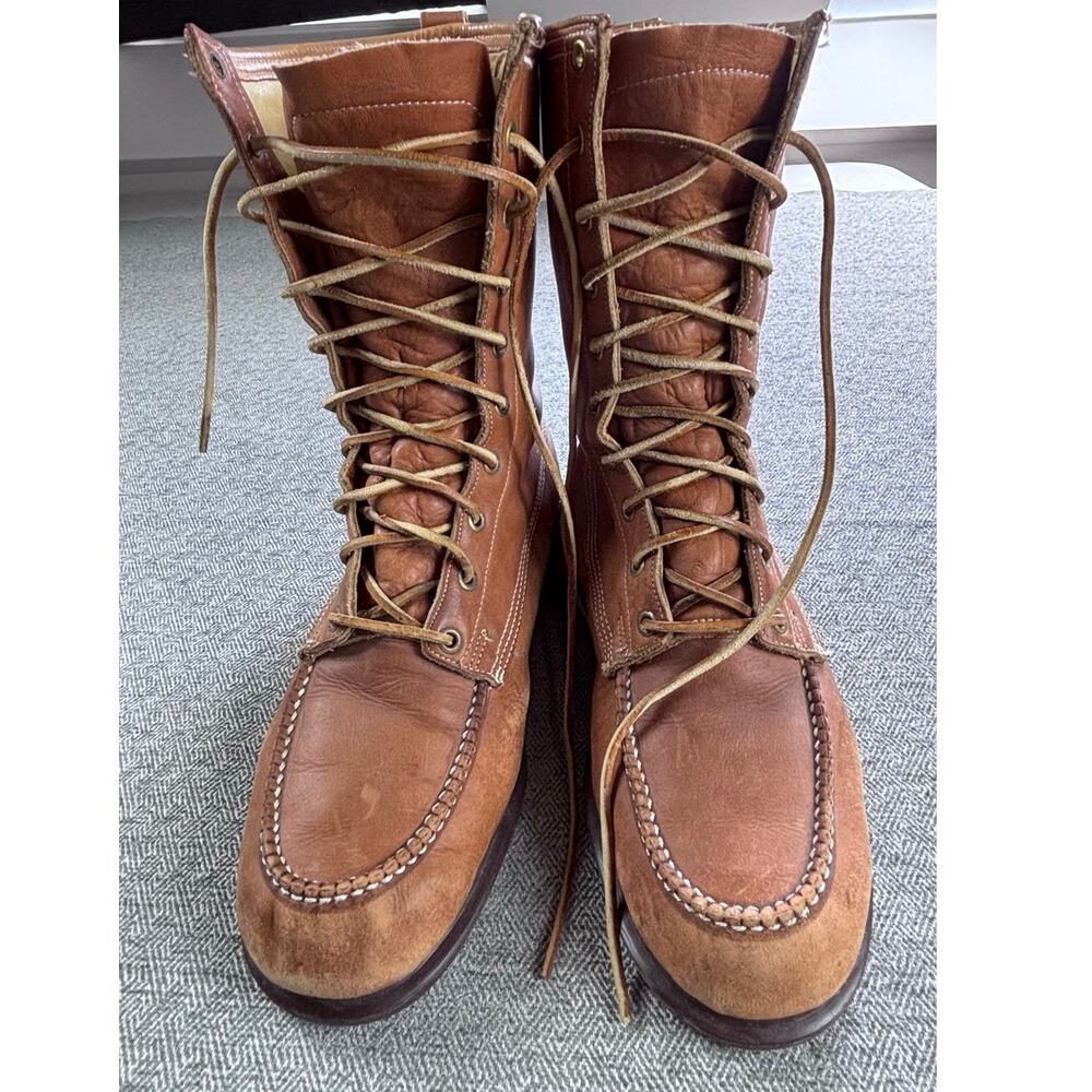 Vintage Leather Moc Toe Sz 9.5E Tall Boots Rugged Heritage Workwear Cabincore